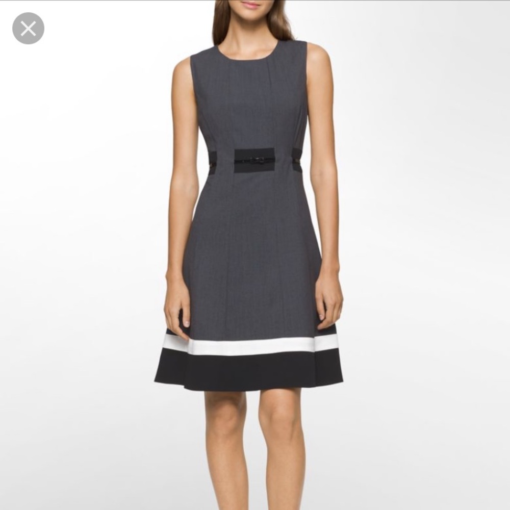 Calvin Klein Colorblocked Belted Fit & Flare Dress